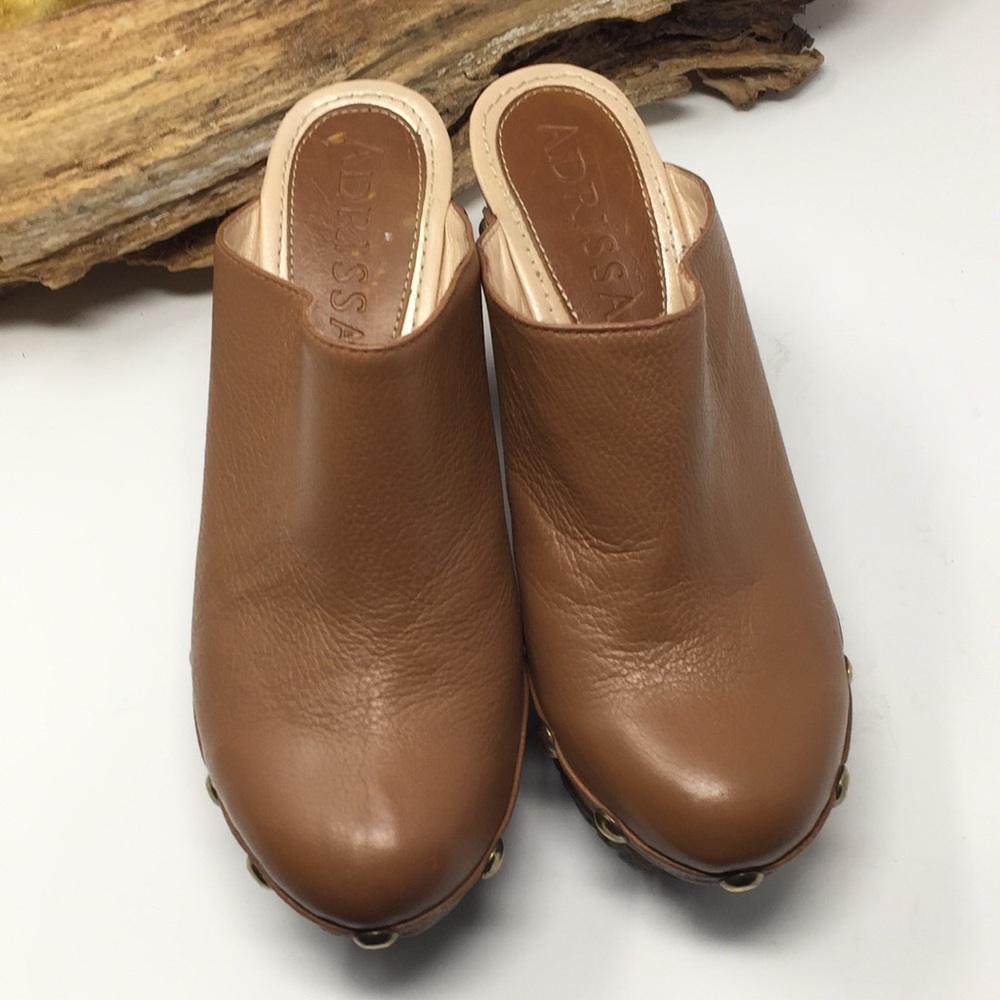 Mules Heels Slides Brown Leather Shoes Sz 6 6.5 - Picture 2 of 14